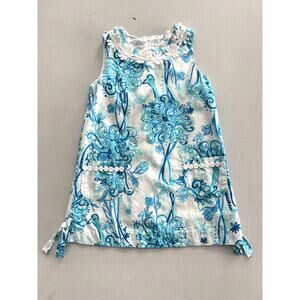 Lilly Pulitzer Girls Sz 4 Shift Dress Blue Print Summer Party Brunch Vacation